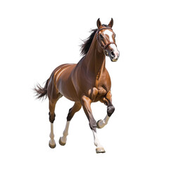 Fototapeta premium A majestic horse running gracefully, showcasing its strength and elegance against a white isolated background.