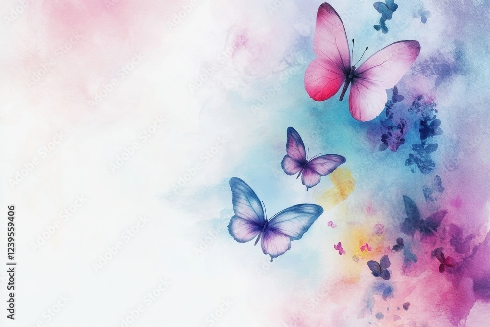 Aufkleber colorful butterflies flutter through vibrant watercolor splashes in a serene setting of nature and a