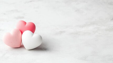 Fototapeta premium Pink and white hearts on marble, Valentine's Day card