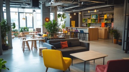 Fototapeta premium Modern co-working space with lounge area and bar for a creative atmosphere