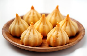 Obraz premium Plate with delicious homemade Modak treats. Sweet and healthy dessert. Perfect for a traditional Indian celebration or festival. Enjoy this tasty dish for a memorable moment.