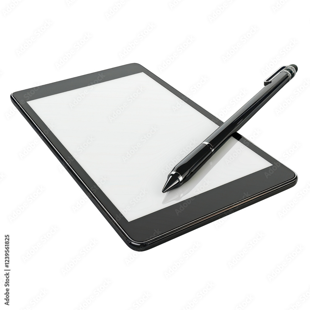 Poster digital tablet with stylus pen on blank screen, ideal for creative work and note taking. perfect for
