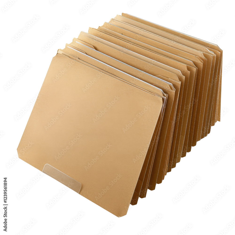 Poster organized stack of brown file folders, ideal for office use and document storage. perfect for mainta