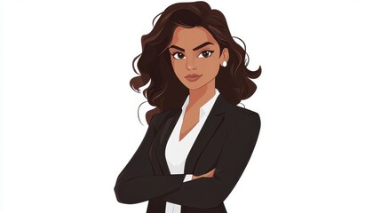Confident Businesswoman with Curly Hair in Professional Attire