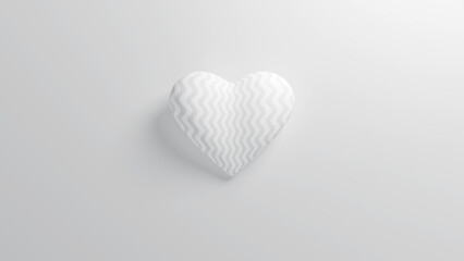 White wavy heart with soft shadow on a white background. Valentine's day romantic backdrop. 3d render illustration.