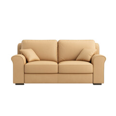 Fototapeta premium Stylish tan sofa with plush cushions, perfect for modern living rooms.