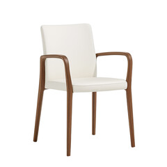 Fototapeta premium Stylish white chair with wooden arms on a white isolated background.