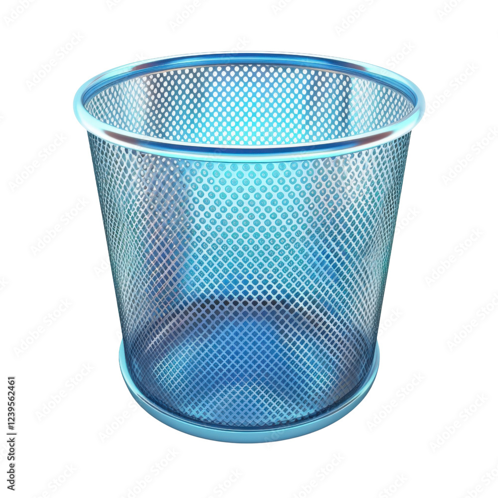 Poster blue mesh wastebasket with modern design, perfect for organizing spaces and enhancing decor. ideal f