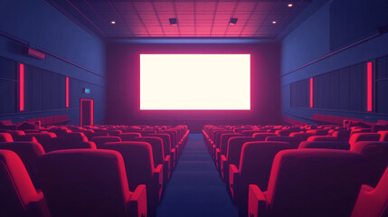 Fototapeta premium Empty Theater: Minimalist Cinema Hall with Blank Screen and Red Chairs