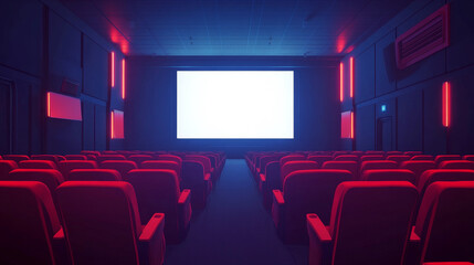 Fototapeta premium Empty Theater: Minimalist Cinema Hall with Blank Screen and Red Chairs