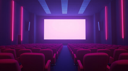 Fototapeta premium Empty Theater: Minimalist Cinema Hall with Blank Screen and Red Chairs