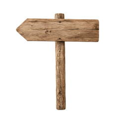 Wooden directional sign, white isolated background.