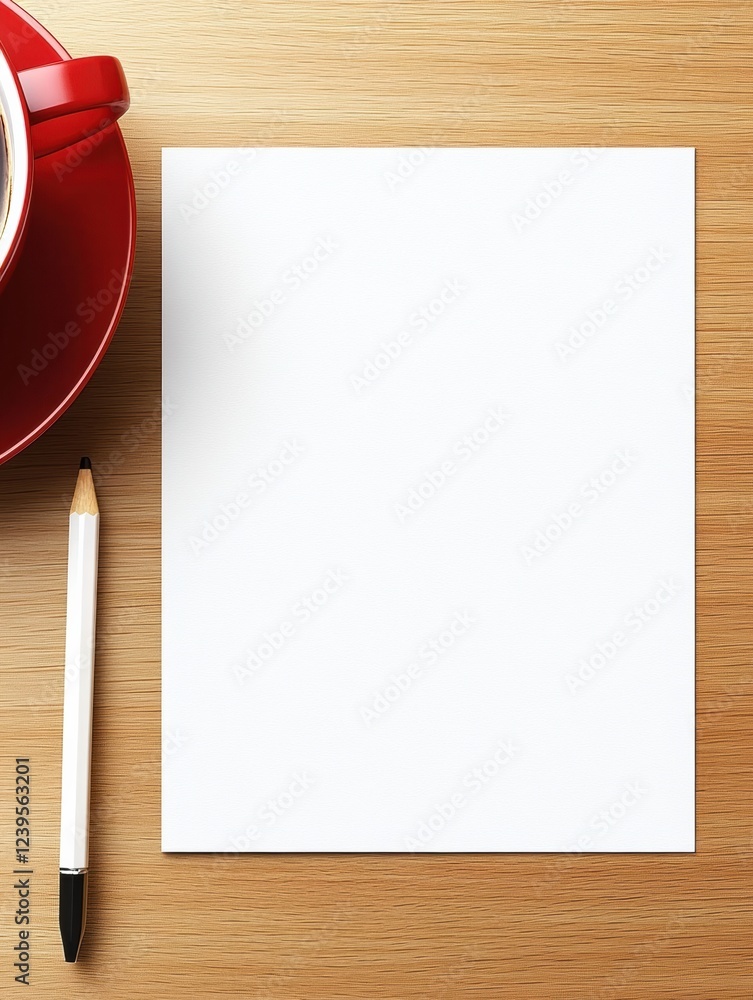 Aufkleber coffee cup and blank paper on wooden table inviting creative thoughts and ideas in a cozy workspace 