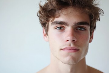 Naklejka premium Close-up Portrait of a Young Man with Natural Expression and Soft Lighting