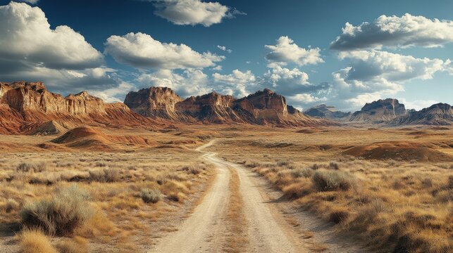 Spectacular desert landscape with red rock formations under a dramatic cloudy sky - Powered by Adobe