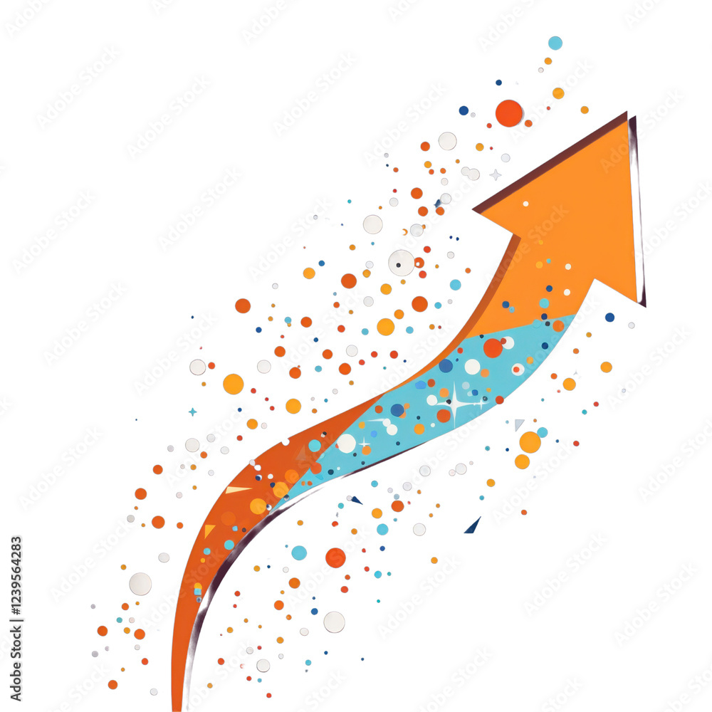 Poster Dynamic arrow design with colorful dots representing growth and progress