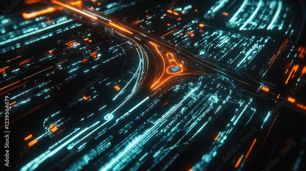 Poster abstract futuristic digital highway with glowing data streams and circuits