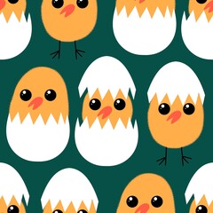 Easter chicken and eggs seamless birds pattern for wrapping paper and fabrics