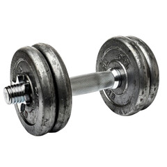 Fototapeta premium heavy dumbbell with textured grip and worn weights, ideal for strength training and fitness routines. This equipment is essential for building muscle and enhancing workouts