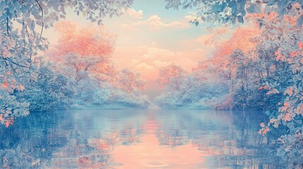 Obraz premium Tranquil reflections in a pastel dreamscape of water and foliage