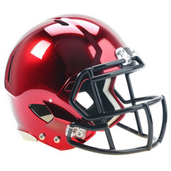 Fototapeta premium Shiny red football helmet with black faceguard, designed for safety and performance. Ideal for sports enthusiasts and collectors