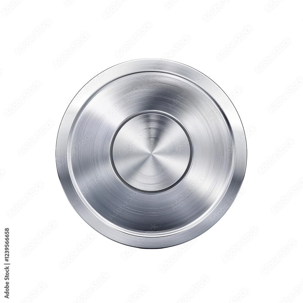 Poster sleek metallic button with circular design, perfect for modern interfaces and technology. its polish