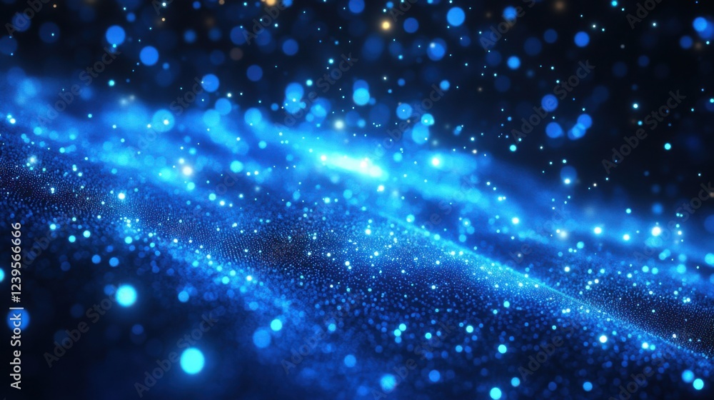 Poster sparkling blue bokeh lights on dark background creating a magical and dreamy atmosphere