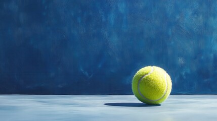 Bright tennis ball on blue background in natural light