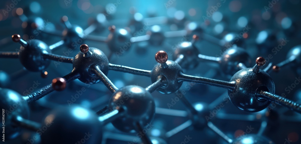 Poster futuristic molecular structure detailed view. abstract tech illustration shows complex intricate mol