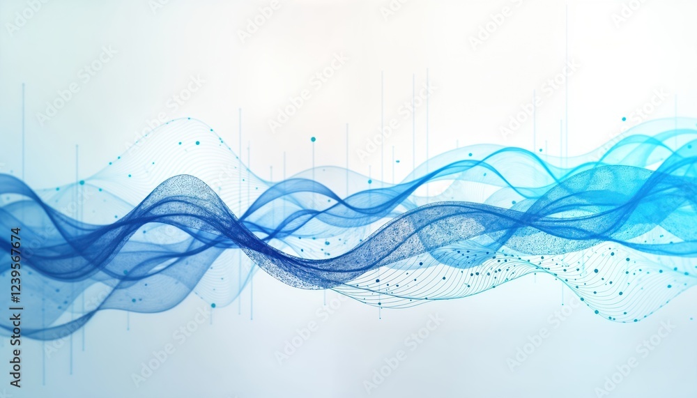 Leinwandbilder abstract futuristic data visualization graphic in blue neon. flowing lines, dots represent dynamic d