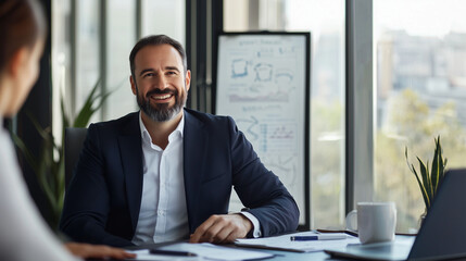 Fototapeta premium Confident Businessman Engaged in Modern Office Discussion