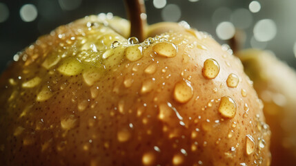 Fresh Apple with Water Droplets Close-Up