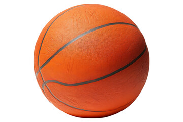 Classic basketball with orange textured surface and black lines. With realistic details and curved shape. Isolated, AI generated.  .