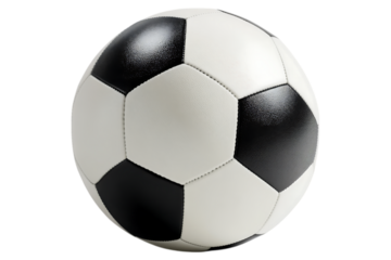 Classic black and white soccer ball with stitched panels. With smooth leather texture and detailed surface. Isolated, AI generated.  .