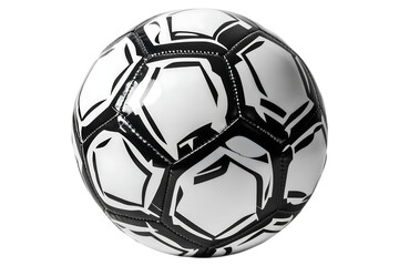 Naklejka premium Modern soccer ball with abstract black and white pattern. With glossy surface and stitched panels. Isolated, AI generated. .