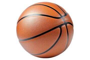 Classic basketball with orange textured surface and black lines. With realistic details and curved shape. Isolated, AI generated.  .