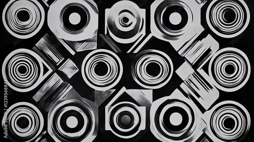 Aufkleber abstract geometric pattern of circles and shapes in monochrome design
