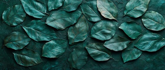 Fototapeta premium Teal leaves on textured surface