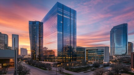 Modern Skyline Reflecting a Vibrant Sunset with urban architecture