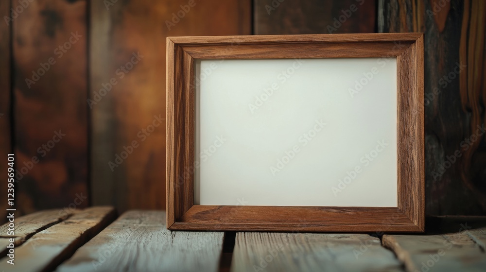 Aufkleber elegant wooden frame positioned on a rustic wooden table against a charming backdrop. generative ai