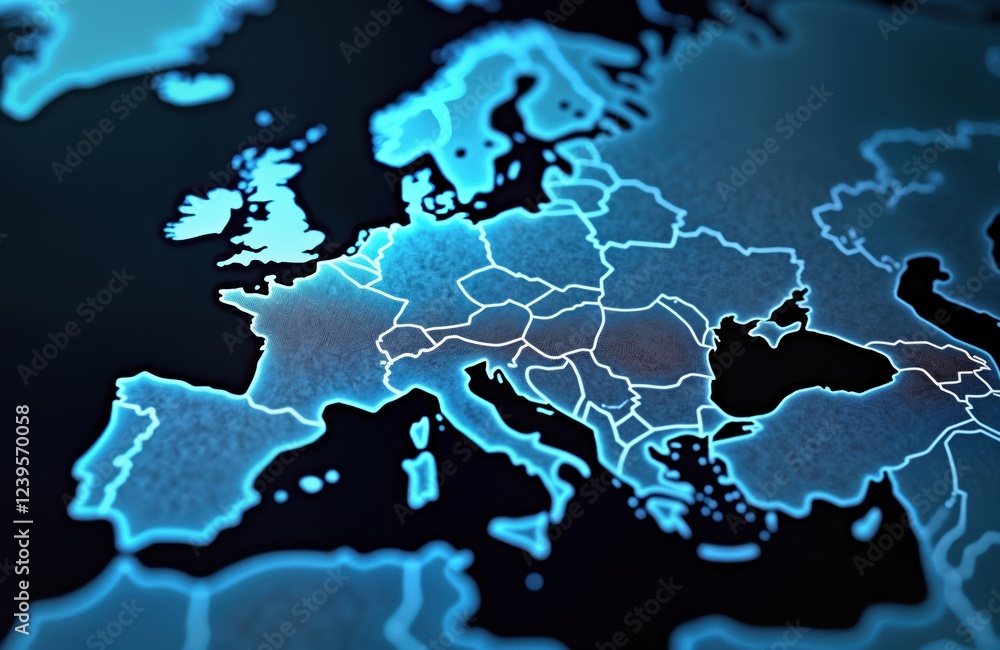Aufkleber dynamic digital map highlights western europe for ai-powered global network connectivity. big data t