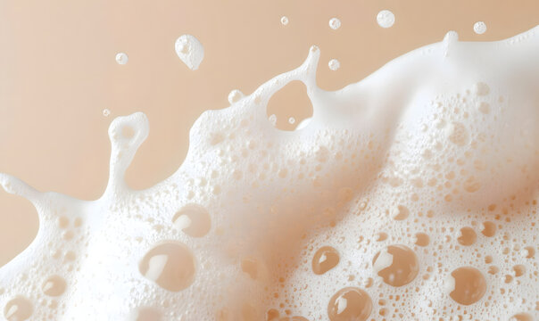 white soap foam on a beige color background, Generative AI