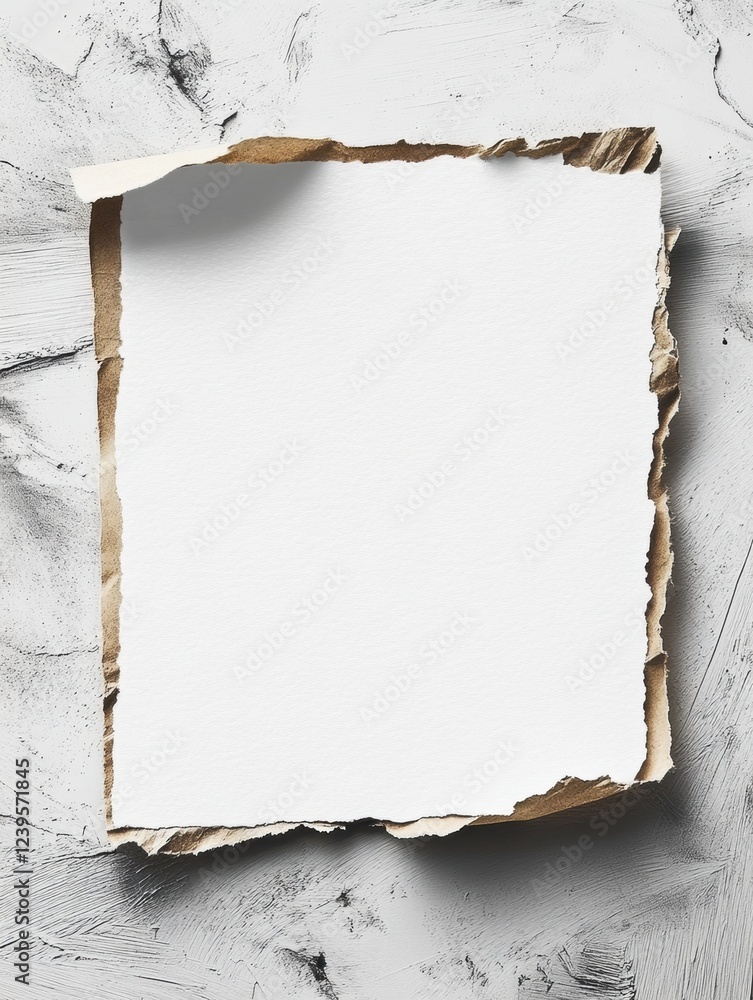 Leinwandbilder blank torn paper on textured gray background with rough edges and subtle shadows creating an artisti