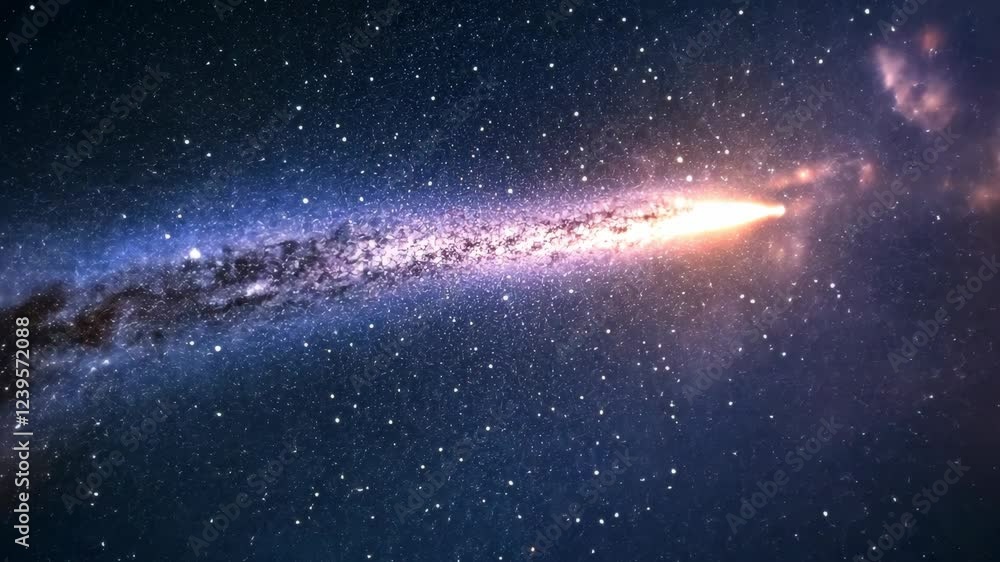 Poster stunning view of a comet traveling through a vibrant starry sky in deep space during a cosmic event
