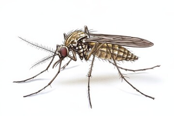 Yellow Fever Mosquito, Aedes Aegypti, Detailed Illustration on White Background, Side View