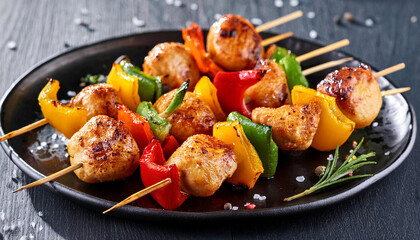 grilled chook skewers with colorful bell peppers