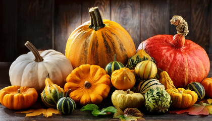 harvest show of colorful gourds