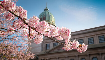 history with near up of cherry blossom on branch in spring