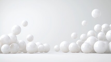 White spheres floating, minimalist background, product display