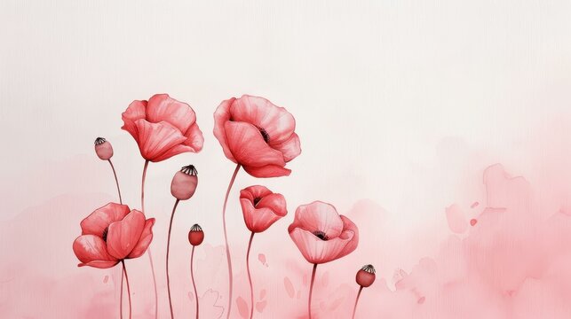Celebrate ANZAC Day with a stunning watercolor illustration of a vibrant red poppy field, symbolizing remembrance and sacrifice.
